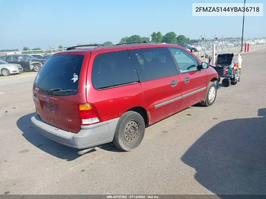 2000 Ford Windstar Lx VIN: 2FMZA5144YBA36718 Lot: 42707262