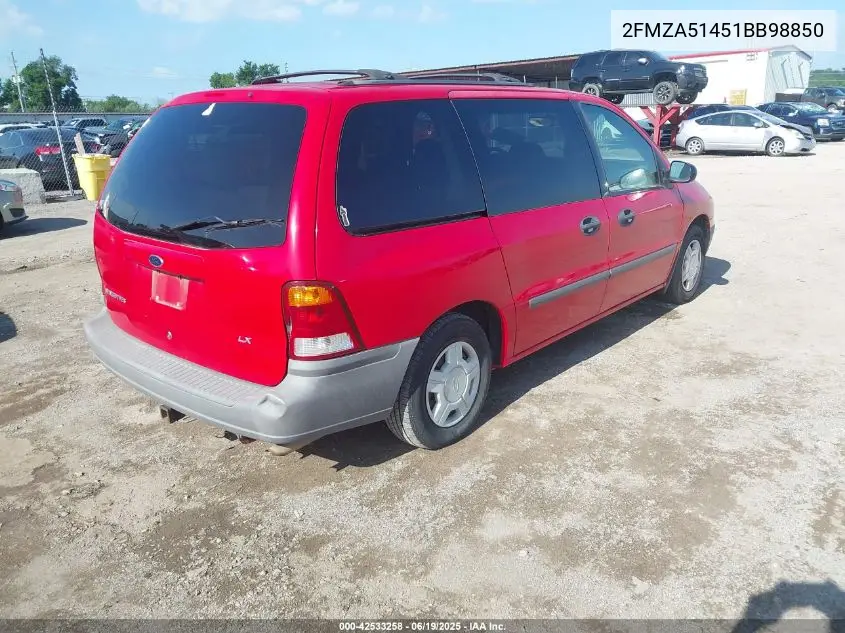 2001 Ford Windstar Lx VIN: 2FMZA51451BB98850 Lot: 42533258