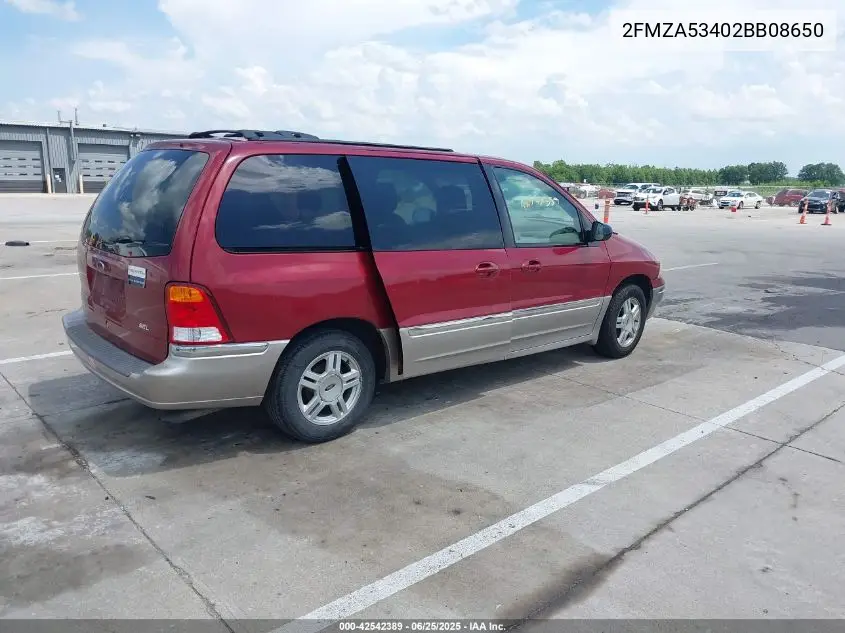 2002 Ford Windstar Sel VIN: 2FMZA53402BB08650 Lot: 42542389