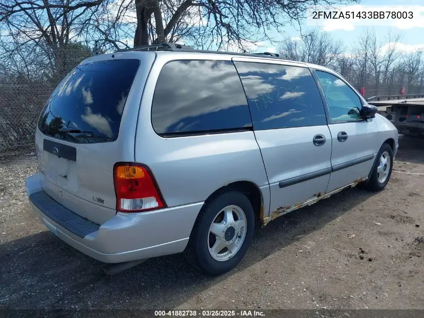 2003 Ford Windstar Lx VIN: 2FMZA51433BB78003 Lot: 41882738