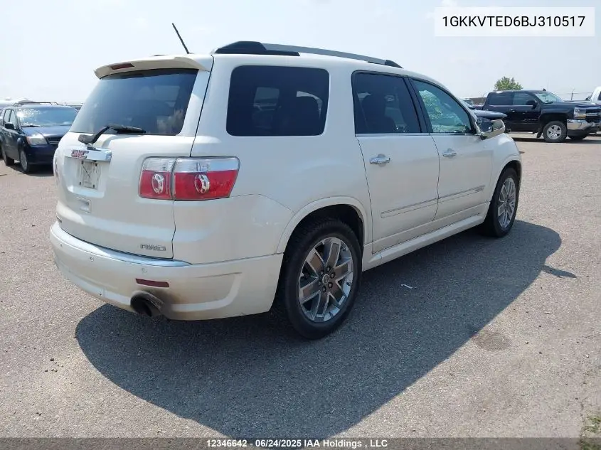 2011 GMC Acadia Denali VIN: 1GKKVTED6BJ310517 Lot: 12346642