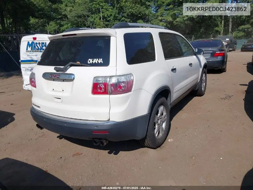 2012 GMC Acadia Sle VIN: 1GKKRPED0CJ423862 Lot: 42635279