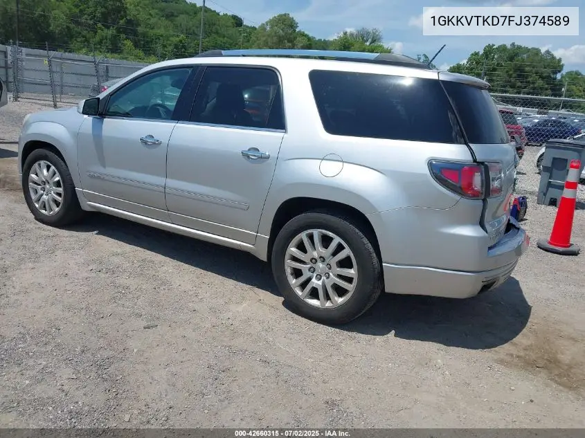 2015 GMC Acadia Denali VIN: 1GKKVTKD7FJ374589 Lot: 42660315