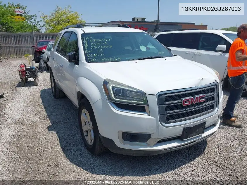 2016 GMC Acadia VIN: 1GKKRPKD2GJ287003 Lot: 12332644