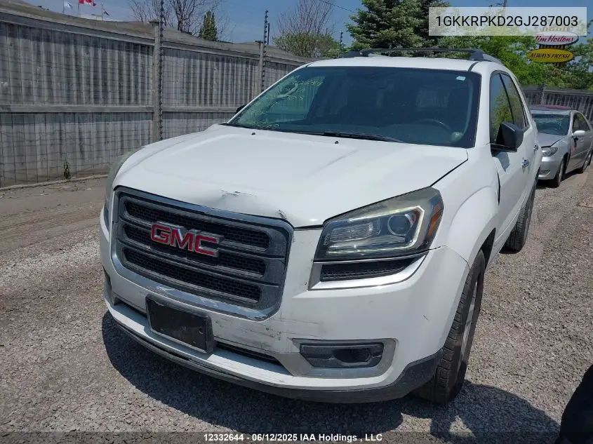 2016 GMC Acadia VIN: 1GKKRPKD2GJ287003 Lot: 12332644