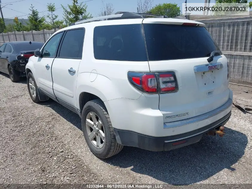 2016 GMC Acadia VIN: 1GKKRPKD2GJ287003 Lot: 12332644