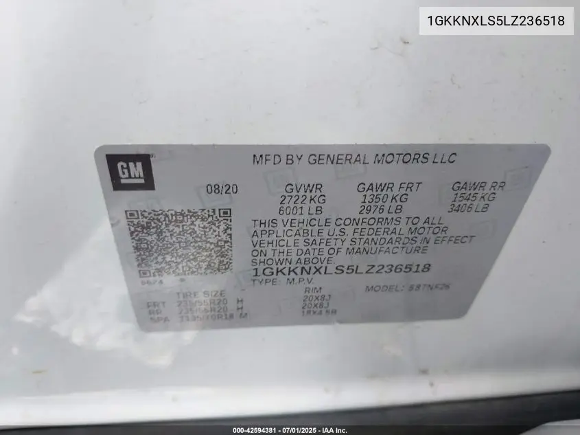 2020 GMC Acadia Awd Denali VIN: 1GKKNXLS5LZ236518 Lot: 42594381