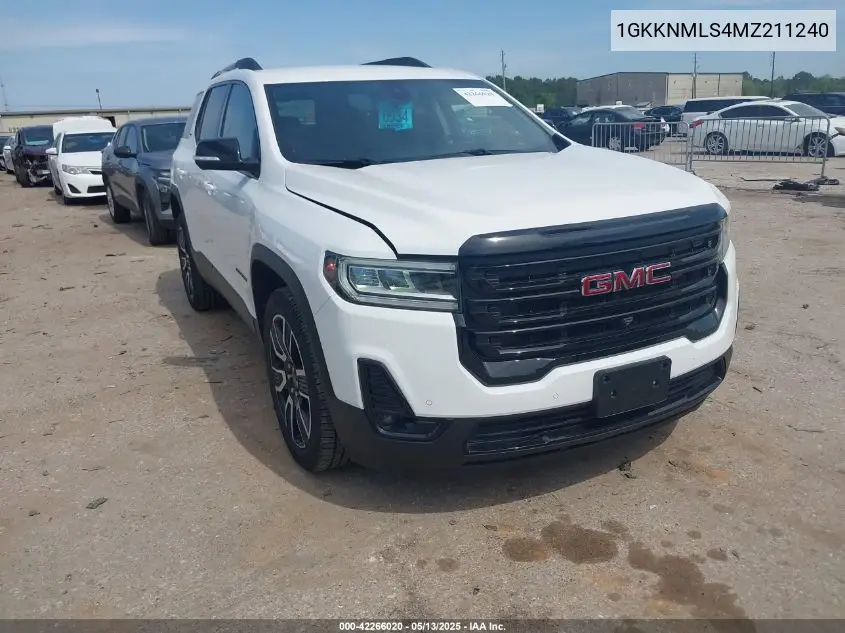 2021 GMC Acadia Fwd Slt VIN: 1GKKNMLS4MZ211240 Lot: 42266020