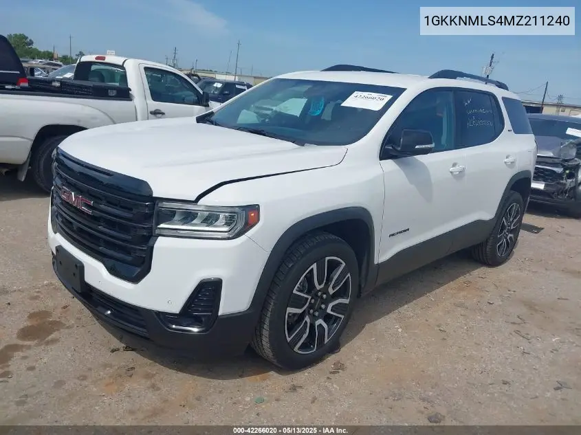 2021 GMC Acadia Fwd Slt VIN: 1GKKNMLS4MZ211240 Lot: 42266020