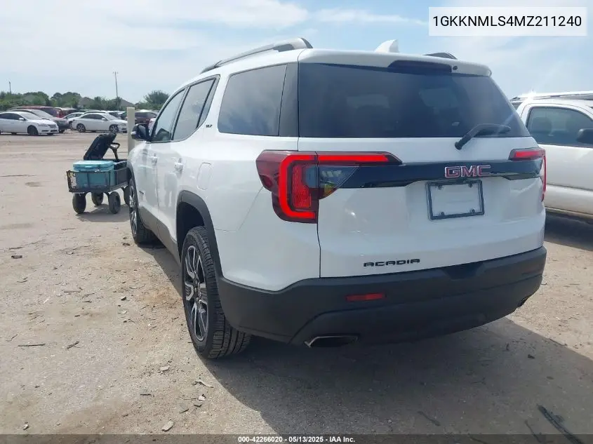 2021 GMC Acadia Fwd Slt VIN: 1GKKNMLS4MZ211240 Lot: 42266020