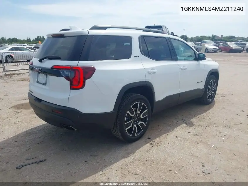 2021 GMC Acadia Fwd Slt VIN: 1GKKNMLS4MZ211240 Lot: 42266020