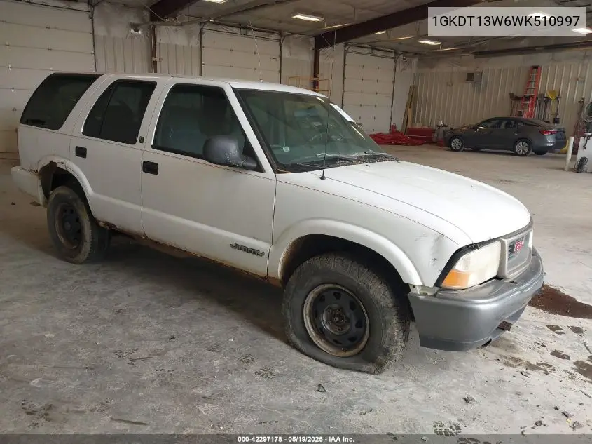 1998 GMC Jimmy Sl VIN: 1GKDT13W6WK510997 Lot: 42297178