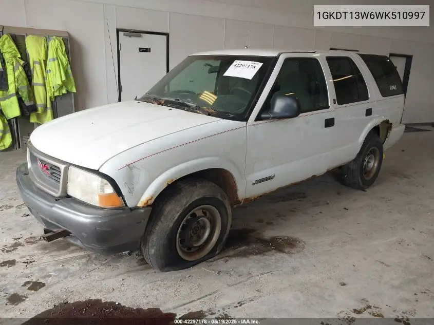 1998 GMC Jimmy Sl VIN: 1GKDT13W6WK510997 Lot: 42297178