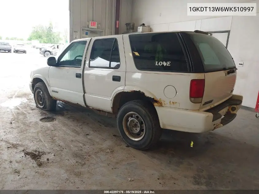 1998 GMC Jimmy Sl VIN: 1GKDT13W6WK510997 Lot: 42297178
