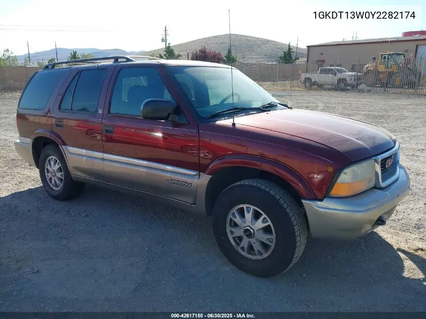 2000 GMC Jimmy Slt VIN: 1GKDT13W0Y2282174 Lot: 42617150