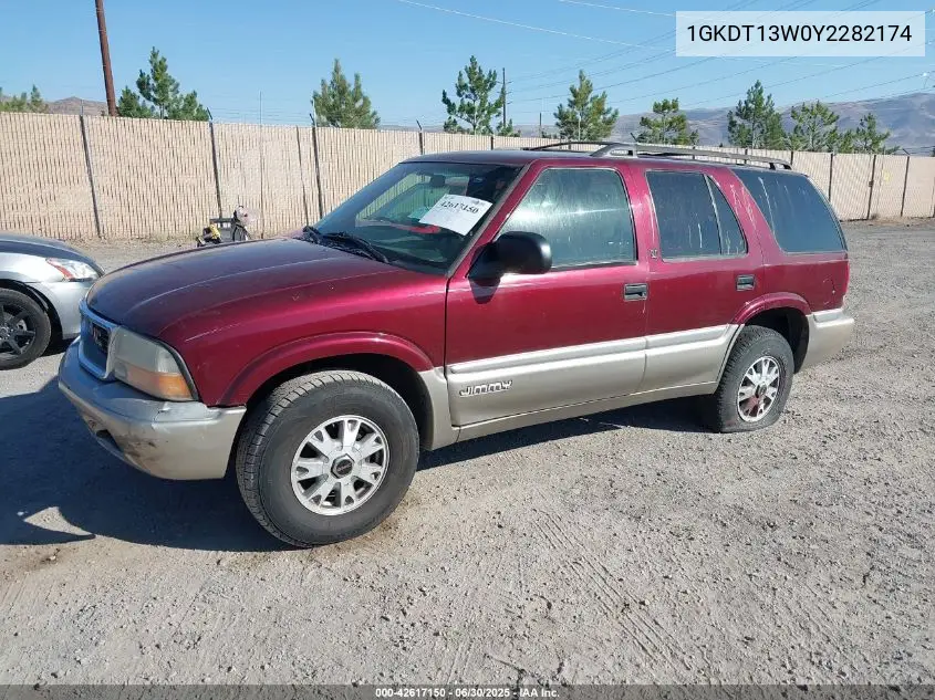 2000 GMC Jimmy Slt VIN: 1GKDT13W0Y2282174 Lot: 42617150