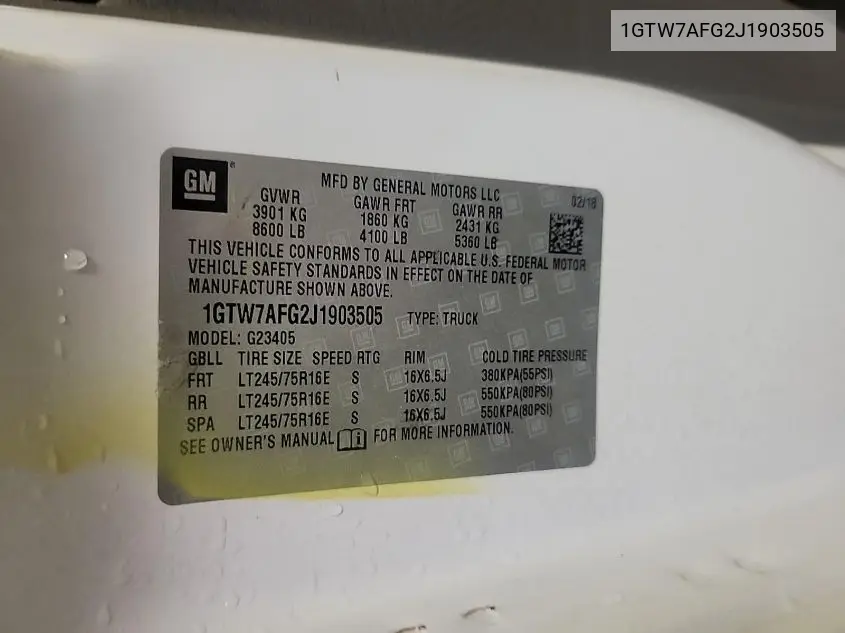 2018 GMC Savana G2500 VIN: 1GTW7AFG2J1903505 Lot: 42666489