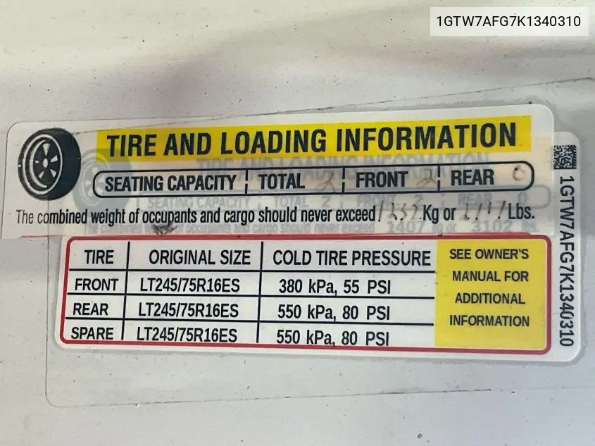 2019 GMC Savana G2500 VIN: 1GTW7AFG7K1340310 Lot: 42642641
