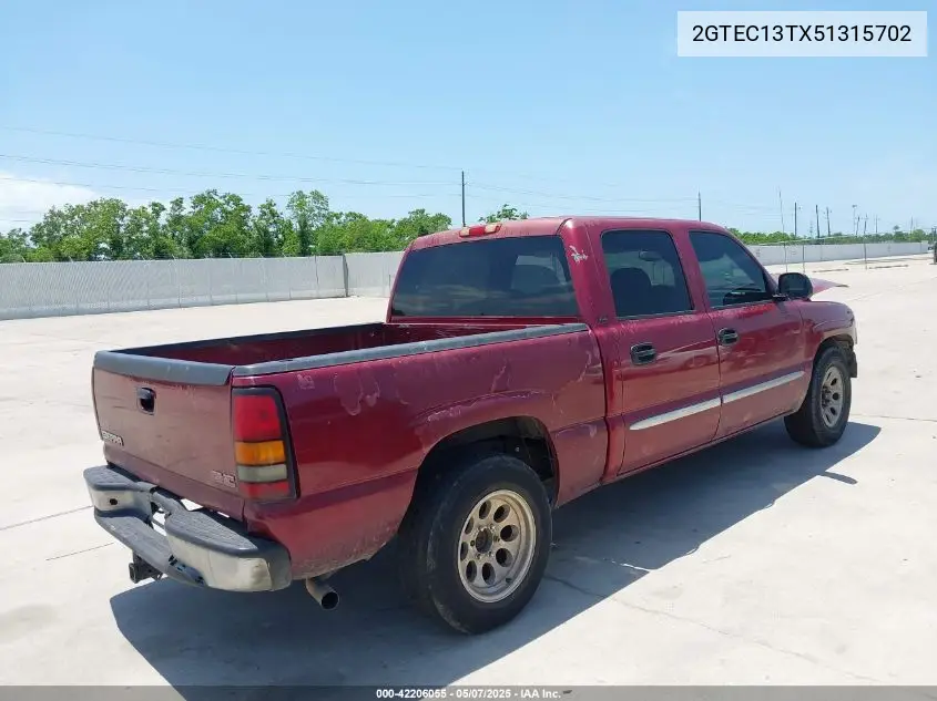 2005 GMC Sierra 1500 Sle VIN: 2GTEC13TX51315702 Lot: 42206055