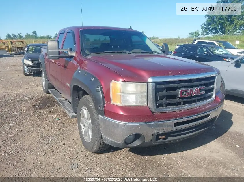 2009 GMC Sierra K1500 VIN: 2GTEK19J491117700 Lot: 12359794