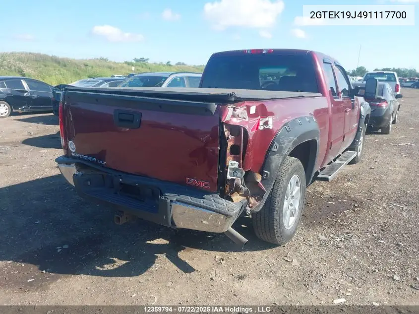 2009 GMC Sierra K1500 VIN: 2GTEK19J491117700 Lot: 12359794