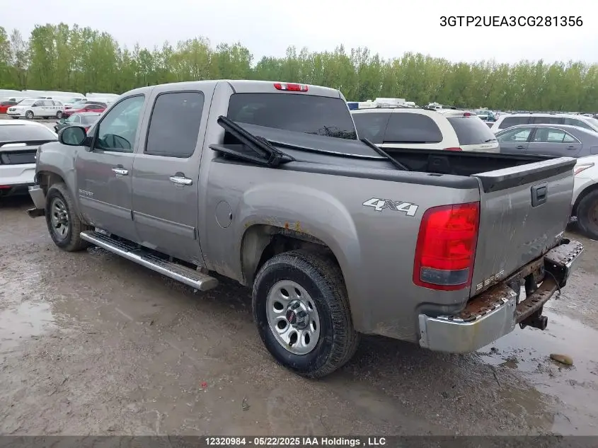 2012 GMC Sierra K1500 Sl VIN: 3GTP2UEA3CG281356 Lot: 12320984