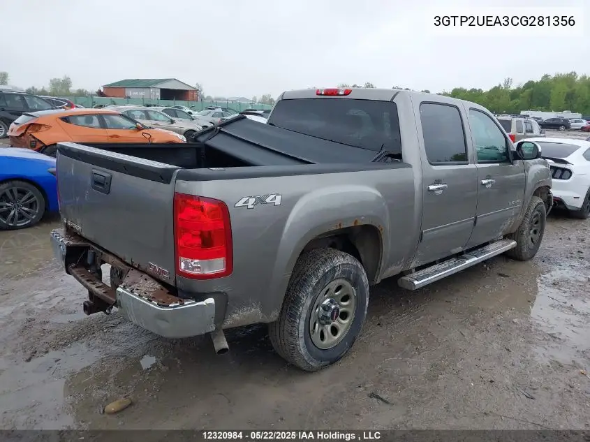 2012 GMC Sierra K1500 Sl VIN: 3GTP2UEA3CG281356 Lot: 12320984