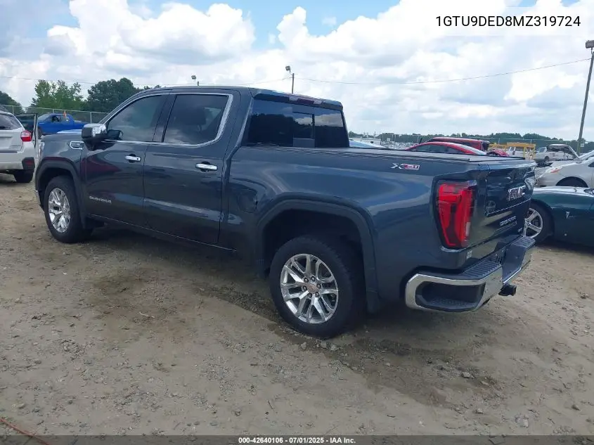2021 GMC Sierra 1500 4Wd Short Box Slt VIN: 1GTU9DED8MZ319724 Lot: 42640106
