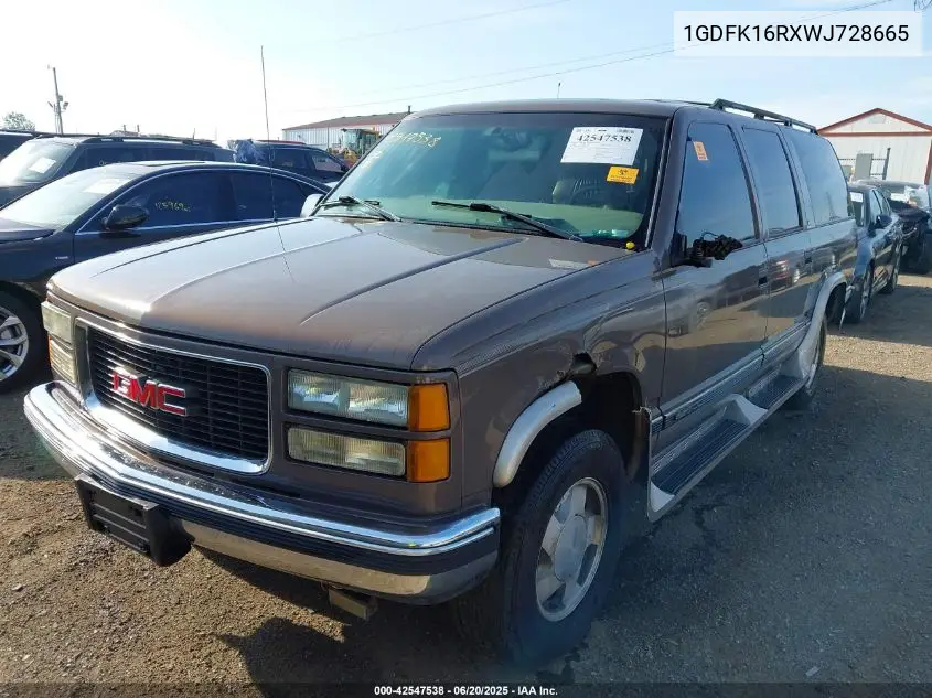 1998 GMC Suburban K1500 VIN: 1GDFK16RXWJ728665 Lot: 42547538
