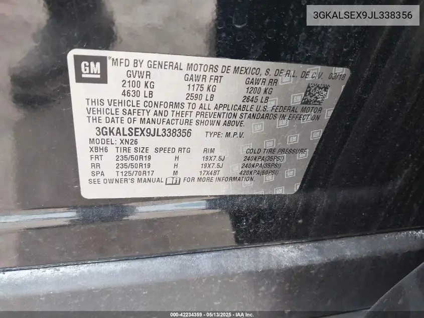 2018 GMC Terrain Denali VIN: 3GKALSEX9JL338356 Lot: 42234359