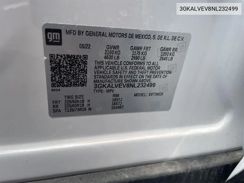 2022 GMC Terrain Slt VIN: 3GKALVEV8NL232499 Lot: 42264147