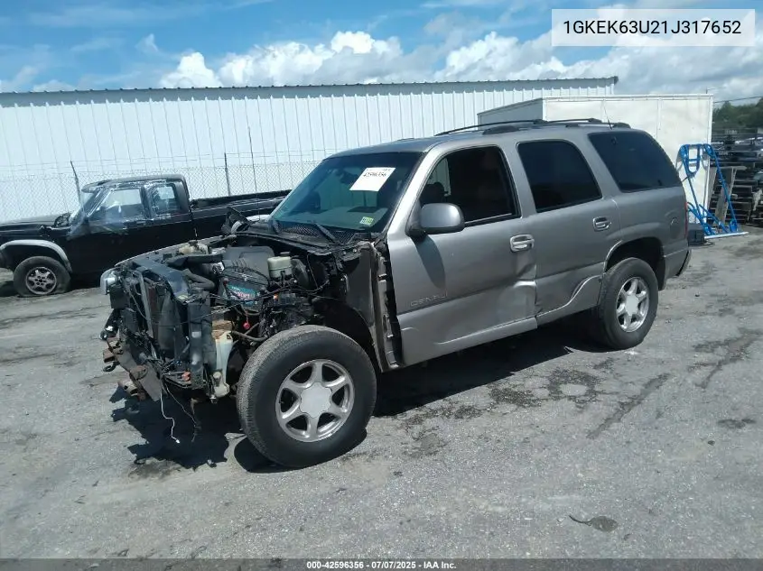 2001 GMC Yukon Denali VIN: 1GKEK63U21J317652 Lot: 42596356