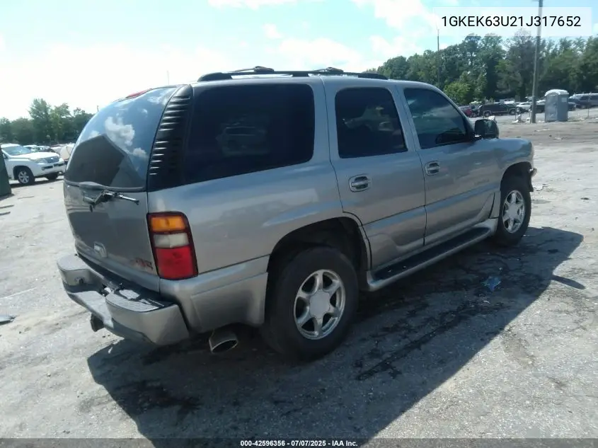 2001 GMC Yukon Denali VIN: 1GKEK63U21J317652 Lot: 42596356