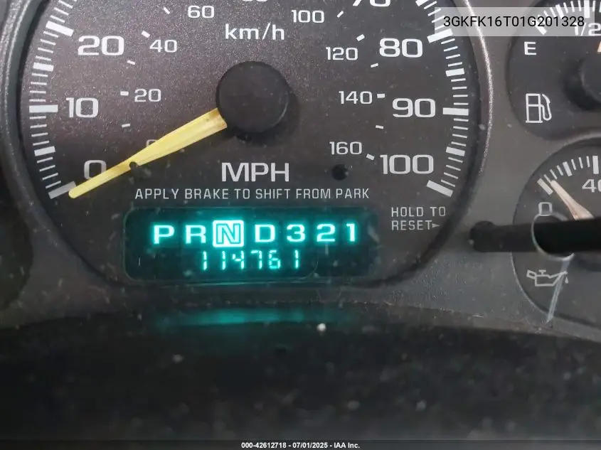 2001 GMC Yukon Xl K1500 VIN: 3GKFK16T01G201328 Lot: 42612718