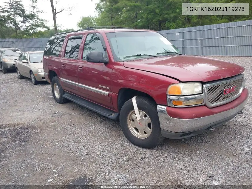 2002 GMC Yukon Xl 1500 Slt VIN: 1GKFK16Z02J119278 Lot: 42597999