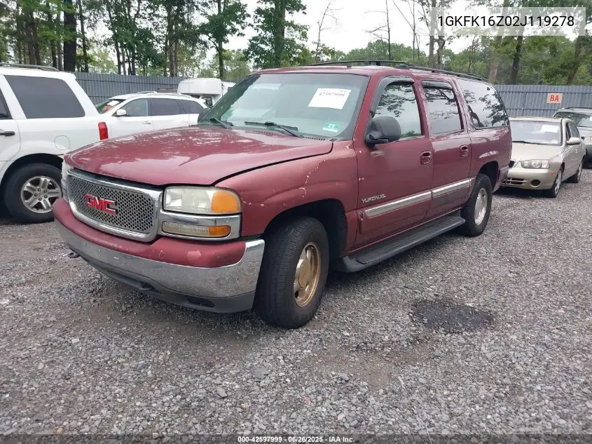 2002 GMC Yukon Xl 1500 Slt VIN: 1GKFK16Z02J119278 Lot: 42597999
