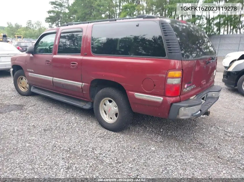 2002 GMC Yukon Xl 1500 Slt VIN: 1GKFK16Z02J119278 Lot: 42597999