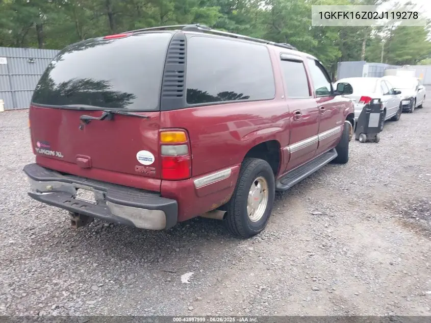 2002 GMC Yukon Xl 1500 Slt VIN: 1GKFK16Z02J119278 Lot: 42597999