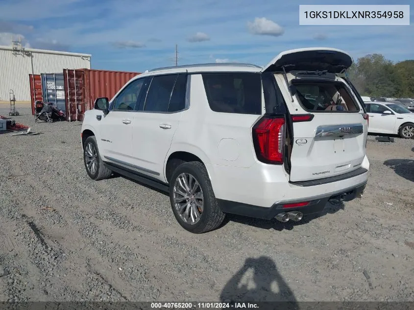 2022 GMC Yukon 2Wd Denali VIN: 1GKS1DKLXNR354958 Lot: 40765200