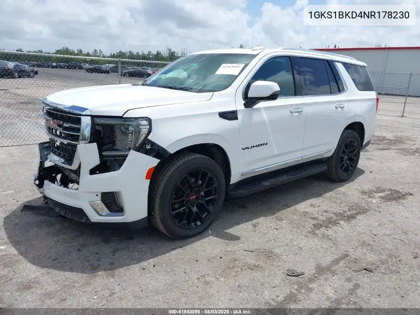 2022 GMC Yukon 2Wd Slt VIN: 1GKS1BKD4NR178230 Lot: 41943095