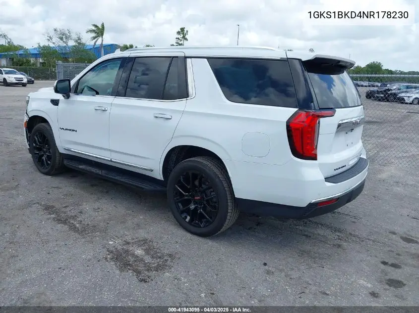2022 GMC Yukon 2Wd Slt VIN: 1GKS1BKD4NR178230 Lot: 41943095