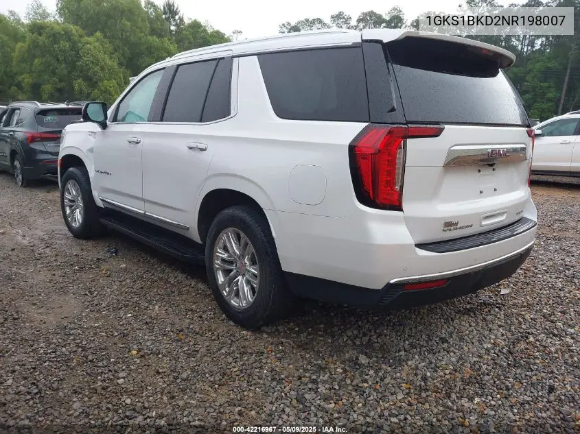 2022 GMC Yukon 2Wd Slt VIN: 1GKS1BKD2NR198007 Lot: 42216967