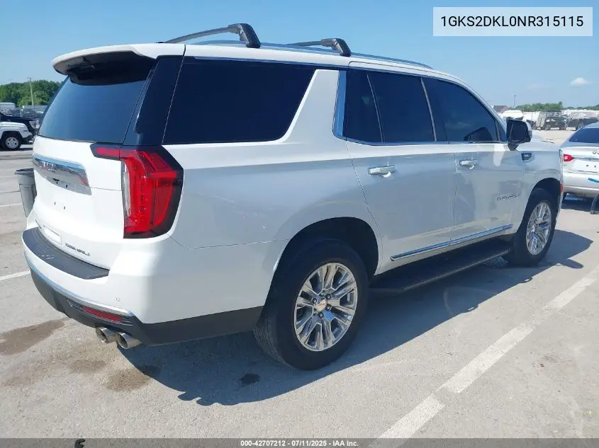 2022 GMC Yukon 4Wd Denali VIN: 1GKS2DKL0NR315115 Lot: 42707212