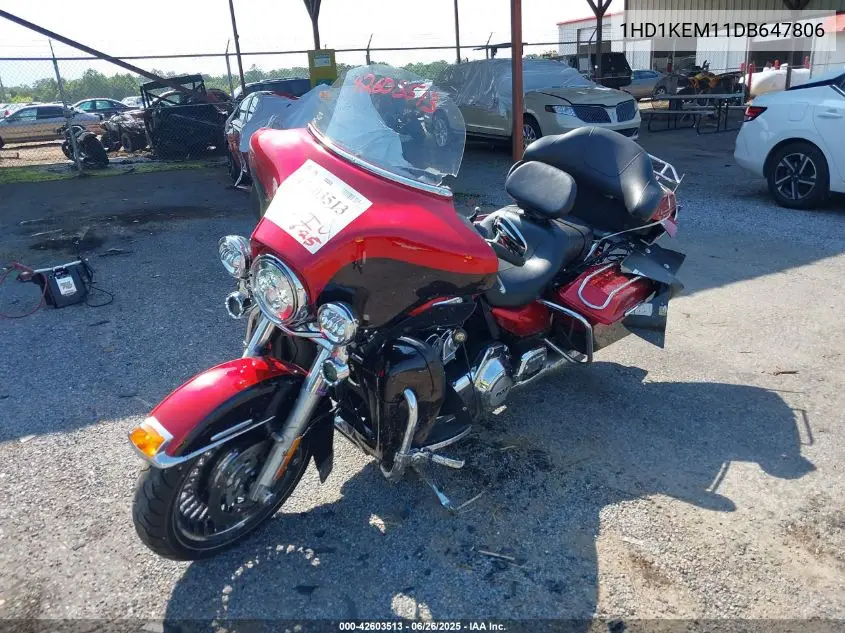 2013 Harley-Davidson Flhtk Electra Glide Ultra Ltd VIN: 1HD1KEM11DB647806 Lot: 42603513