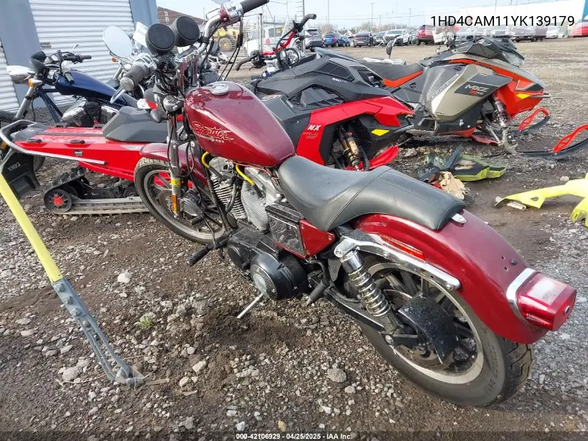 2000 Harley-Davidson Xl883 VIN: 1HD4CAM11YK139179 Lot: 42106929