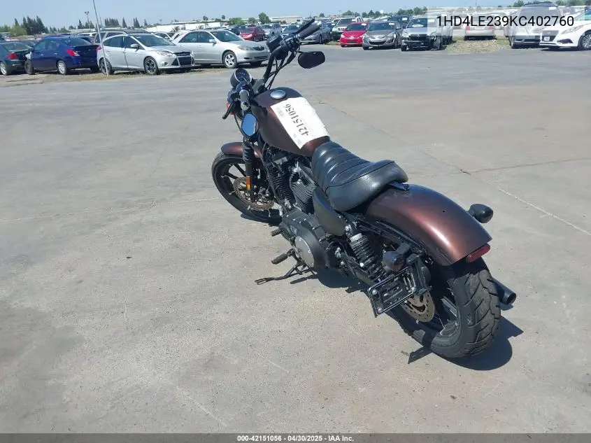 2019 Harley-Davidson Xl883 N VIN: 1HD4LE239KC402760 Lot: 42151056