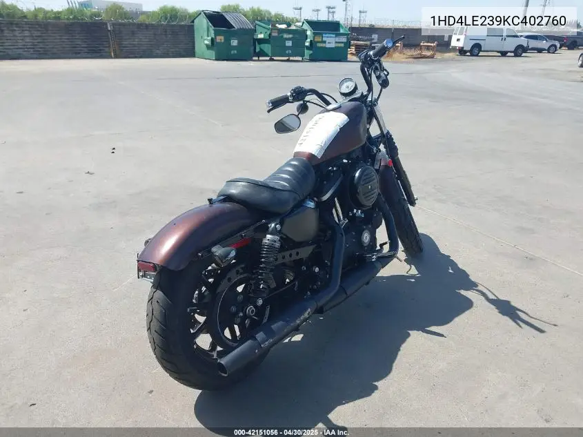2019 Harley-Davidson Xl883 N VIN: 1HD4LE239KC402760 Lot: 42151056