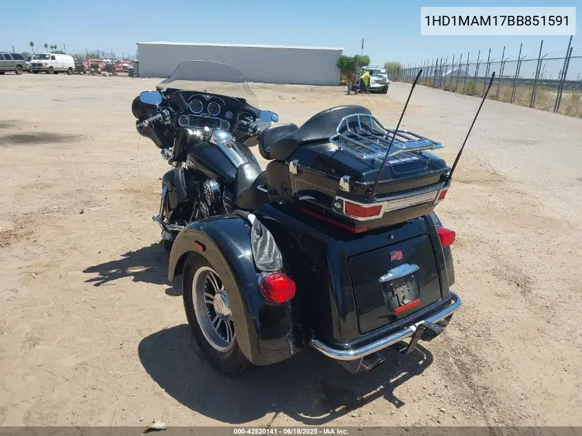2011 Harley-Davidson Flhtcutg VIN: 1HD1MAM17BB851591 Lot: 42520141