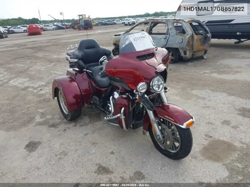 2016 Harley-Davidson Flhtcutg Tri Glide Ultra VIN: 1HD1MAL17GB857822 Lot: 42119967