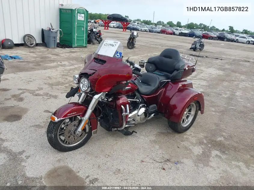 2016 Harley-Davidson Flhtcutg Tri Glide Ultra VIN: 1HD1MAL17GB857822 Lot: 42119967